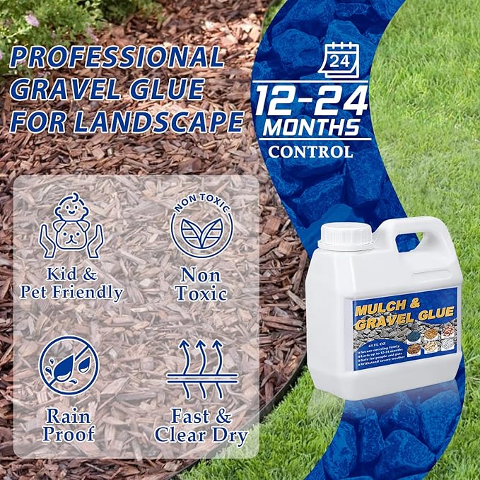 Mulch and Rock Glue for Landscaping, Fast Drying Lockdown Sticky Rock Glue, Reliable and Non-Toxic Gravel Binder for Rocks, and Pea Gravel, Lasts up to 12-24 Months