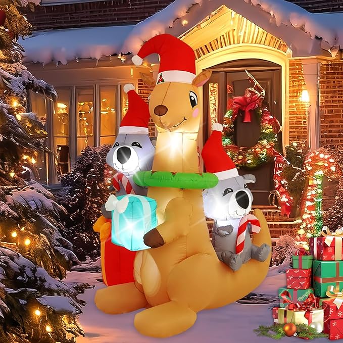 7FT Kangaroo Koala Inflatable Decoration with Built-in LED Lights, Christmas Outdoor Inflatable Decoration for Lawn, Yard, Garden, Patio