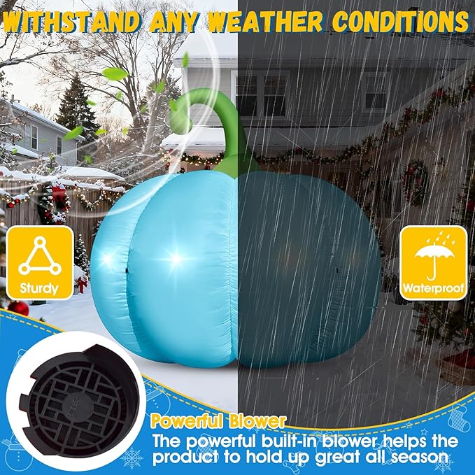 4.6FT Christmas Inflatable Pumpkin Blow-up Blue Pumpkin Build-in 4 LED Lights for Blue Christmas Outdoor Decorations Giant Inflatable Fake Pumpkins for Winter Xmas Party Decor Yard Garden Lawn