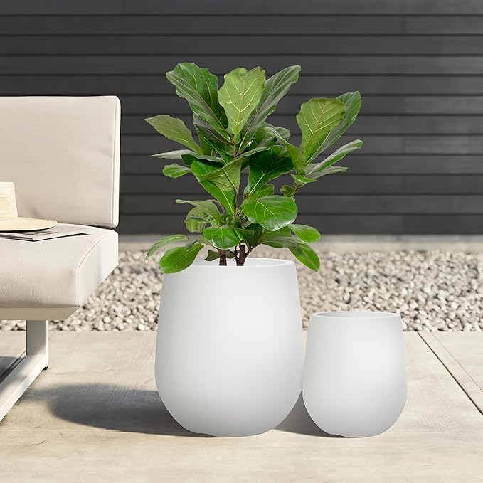 11.8" H Resin Tall Planters for Outdoor Plants, Modern Beige Round Tapered Plastic Flower Pot for Outdoor and Indoor Plants, Large Plant Pot with Drainage Holes and Rubber Plug for Home Garden Patio