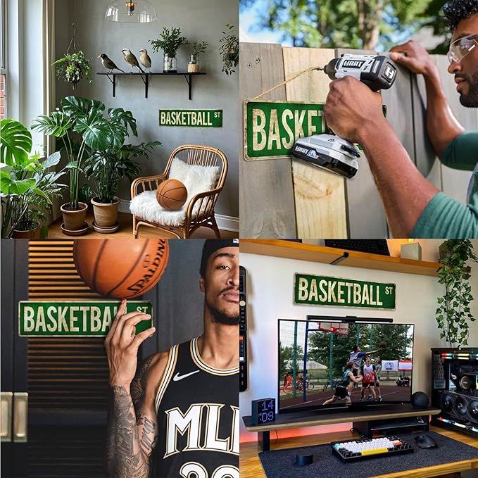 Basketball Gifts for Boys 8-12 Accessories Basketball Room Decor Vintage Street Signs Bedroom Wall Art Gear for Teen Boys 12-14