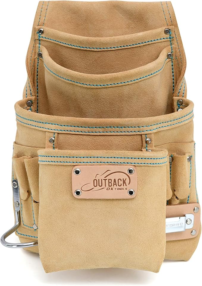 OX Tools OX-T264010 Suede Leather Product Range, Heavy Duty, 10-Pocket Fastener Pouch, Reinforced Rivets