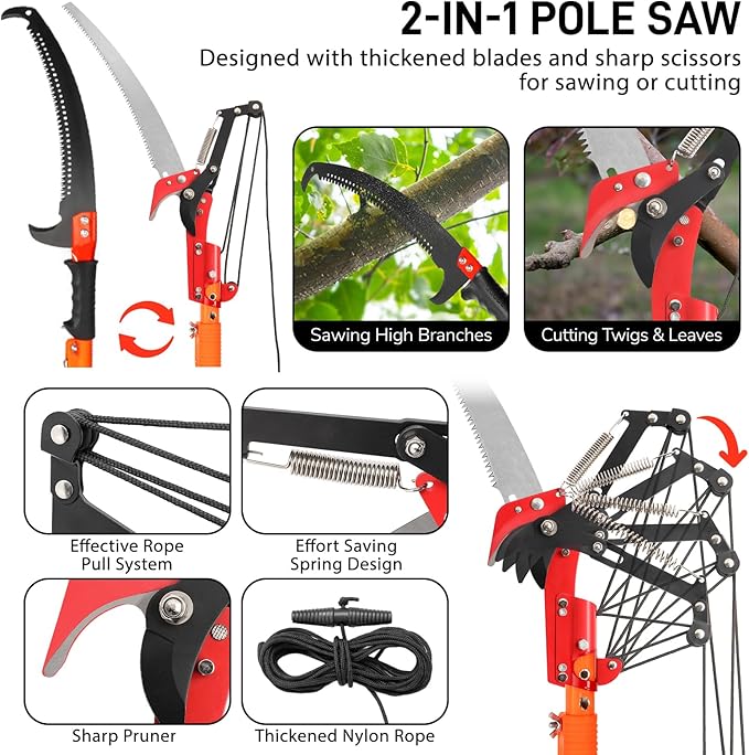 Outvita 7-24FT Telescoping Pruning Pole for Tree Trimming, Manual Pole Saws for Tree Trimmer with Telescopic Extension Pole