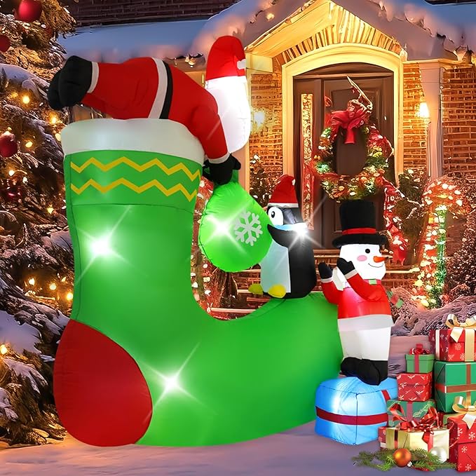 7FT Santa Claus Inflatable Decoration with Built-in LED Lights, Christmas Outdoor Inflatable Decoration for Lawn, Yard, Garden, Patio