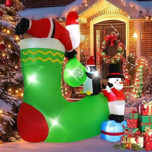 7FT Santa Claus Inflatable Decoration with Built-in LED Lights, Christmas Outdoor Inflatable Decoration for Lawn, Yard, Garden, Patio
