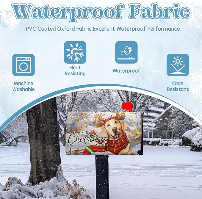 Merry Christmas Mailbox Cover 21x18 Inch Xmas Dog Post Letter Box Covers New Year Golden Retriever Magnetic Waterproof Mail Wraps for Winter Framhouse Outdoor Yard Garden Standard Size