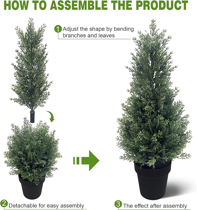 Two 2FT Tall Artificial Evergreen Trees, Beautiful and Realistic Human-Potted False Cypress, an Evergreen Plant for Home Porch Decoration,suitable for interior, office, living room and room decoration