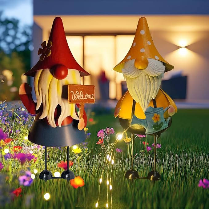 HONGLAND Solar Garden Gnomes Outdoor Statue -18 Inch Gnomes Decorations for Yard with Firework Solar Lights -3D Outdoor Figurines for Patio Yard Lawn Porch