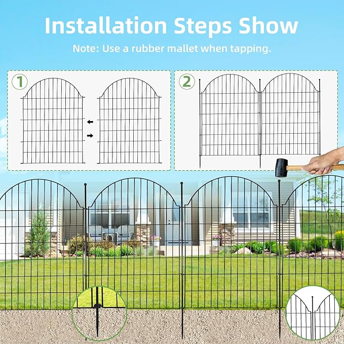 Decorative Metal Garden Fence with Gate Lock 10 Panels, 40in (H) x 23.6ft (L) No Dig Dog Fence Outdoor for Yard, Temporary Rustproof Metal Wire Rabbit Dog Garden Border Fencing for Patio