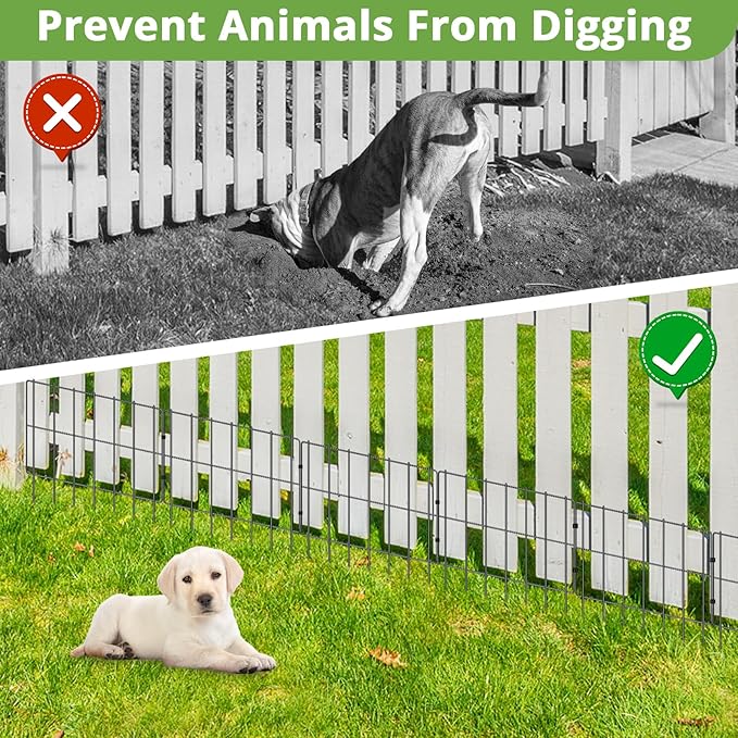10 PCS Animal Barrier Fence, 17''(H) X 10.8 Ft(L), No Dig Garden Fencing Border for Small Dogs & Rabbits, Rustproof Metal, Decorative Fencing for Outdoor Landscape Yard Patio, 2‘’ Spike Spacing Fence