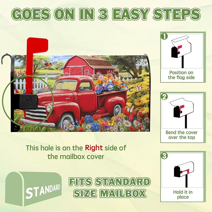Red Truck Mailbox Cover Summer Mailbox Covers Magnetic Colorful Floral Mail Box Cover Standard Size 21x18 inch Decorations for Outside Garden Farmhouse Spring Butterfly