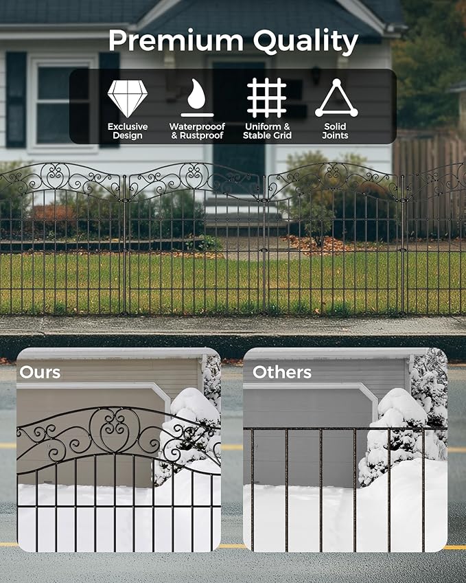 5 Panels No Dig Decorative Outdoor Garden Fence with Gate, 40 in(H) X 11.8 ft(L) Animal Barrier Fencing, Rustproof Portable Fence, Temporary Dog Fence Outdoor for Yard, Outside, Backyard