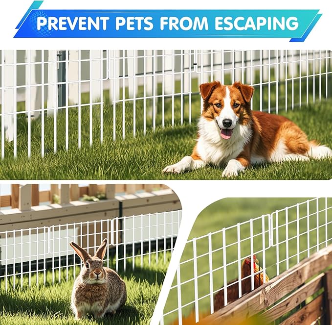 26 Panels No Dig Fence, 28ft(L) x 17in(H) Dog Digging Fencing Barrier, 1.2in Gap Animal Barrier for Bottom of Fence, Rustproof Metal Garden Edging Border Ground Defense for Outdoor Patio, White