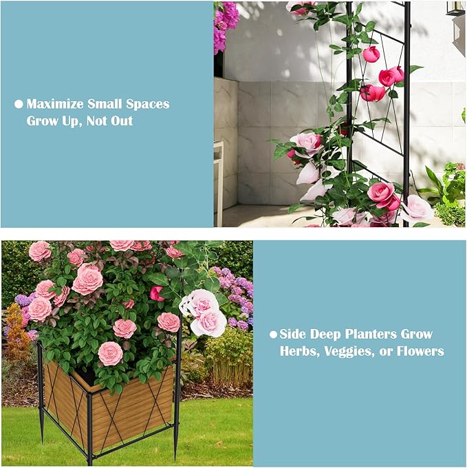 Metal Garden Arch Trellis for Climbing Plants Outdoor, Garden Arbors Archway Arched Trellis with Planter Boxes, Wedding Arches for Ceremony Arch Backdrop Stands for Party Christmas Decorations, Black