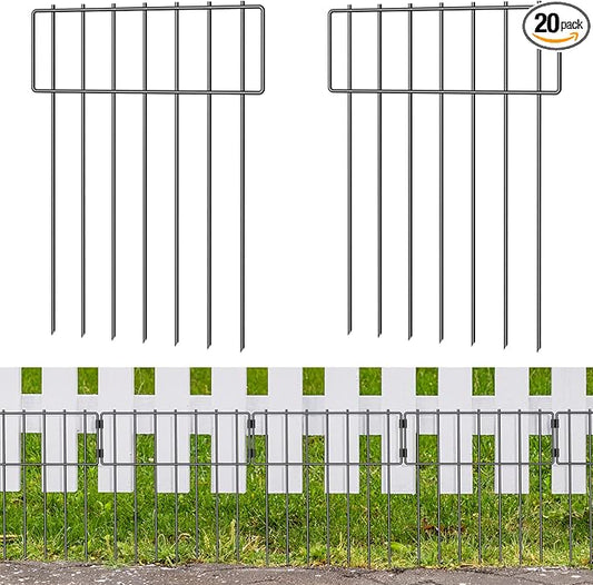 20 Pack Animal Barrier Fence, 16.7 Inch(H) X 20 Ft(L) Dog Fence No Dig, Rustproof Metal Wire Garden Fence Border, Dog Rabbits Ground Stakes Fence for Outdoor.