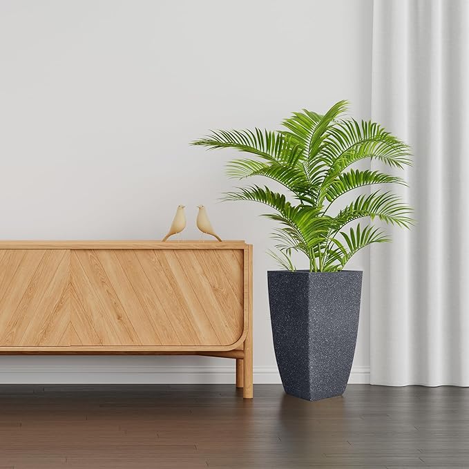 RUBBER BOND Plant Pots 2 Pack - Modern Indoor/Outdoor Planters for Home Decor - Weather-Resistant Large Flower Pots - Lightweight 22 Inches Tall Planters - Black Concrete Color Square Pots for Plants