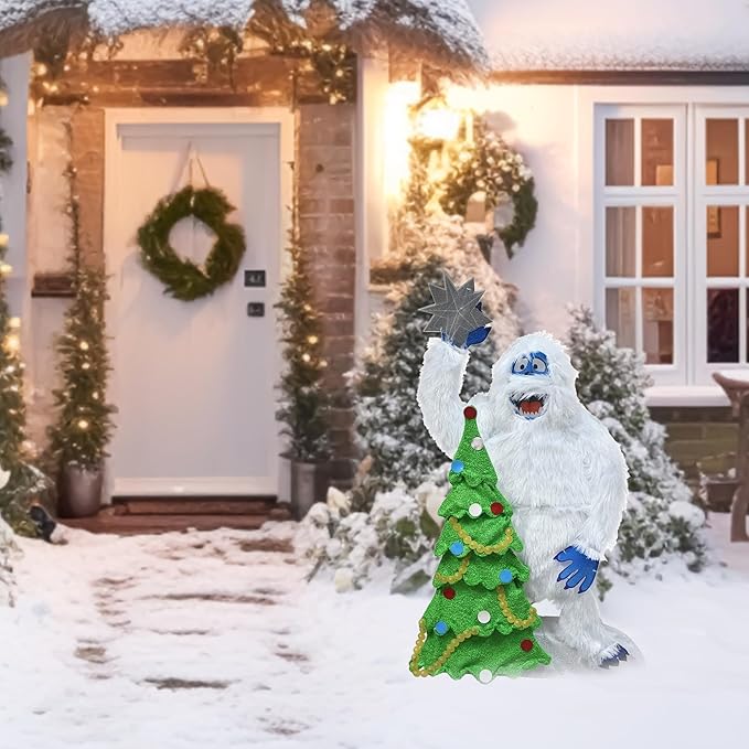 ProductWorks 32 Inch Bumble The Abominable Snow Monster and Christmas Tree Indoor/Outdoor Yard Ornament, Holiday Display with 70 Clear LED Lights