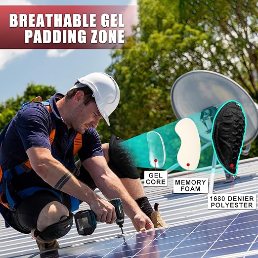Work Knee Pads for Men Construction,Gel Roofing and Flooring Knee Pads for Women with Soft Foam Padding for All Day Comfort, Gardening Kneepads for Work with Anti-Slip 1680D Fabric Cap, Black