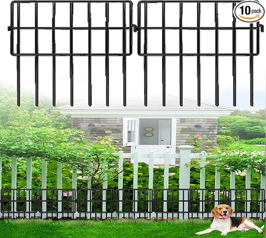 Decorative Garden Fence 17in x10.8ft,10 Pack Rustproof Metal No Dig Fence Animal Barrier for Dog and Rabbits,Square Flower Bed Edging Ornamental Wire Border Panel Fencing,Yard Patio Defense(Square)