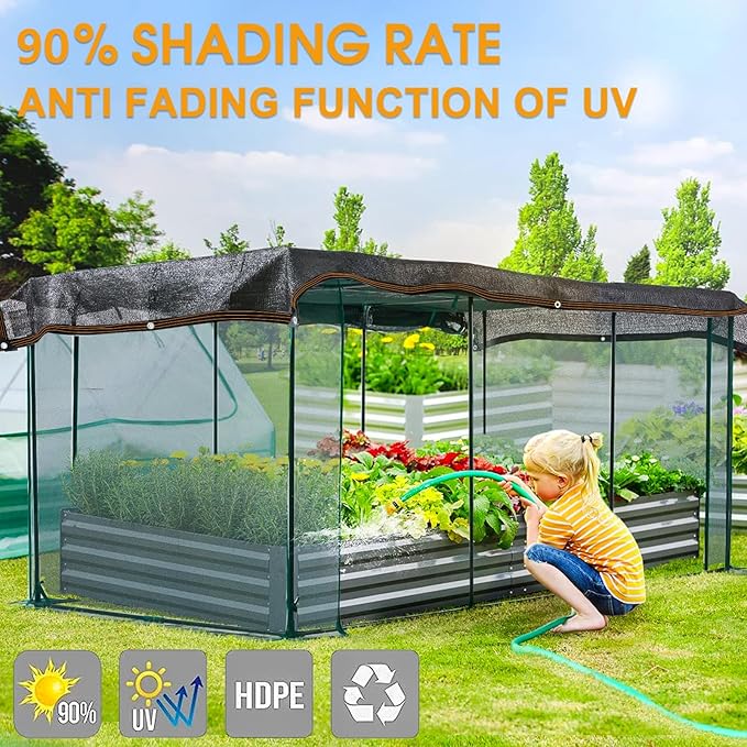 90% Black Shade Cloth,Durable Mesh Tarp with Grommets, Resistant Garden Sun Shade Netting with Taped Edge for Plant Cover, Greenhouse, Patio, Tomatoes, Chicken Coop, Barn Kennel