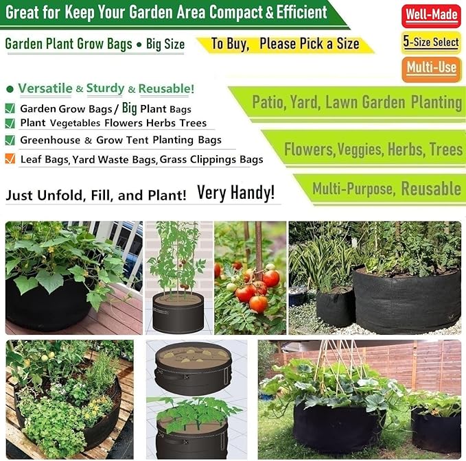 3-Pack 30 Gallon Thickened Plant Grow Bags Large (24x16 in) Heavy Duty Garden Bag Fabric Plant Pots for Tomato,Potato Planter,Flower Pots,Herbs Veggies Planting,Barrel Planter,Yard Waste Bag,Leaf Bags