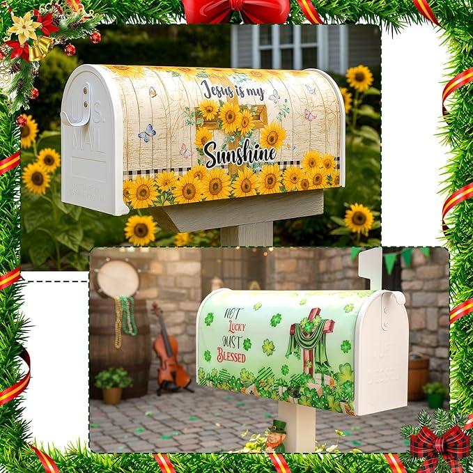 12 Pcs Christian Seasonal Mailbox Covers Magnetic Standard Size 18 x 21 Inch Spring Summer Fall Winter Magnetic Mailbox Covers for Garden Yard Outdoor Decor