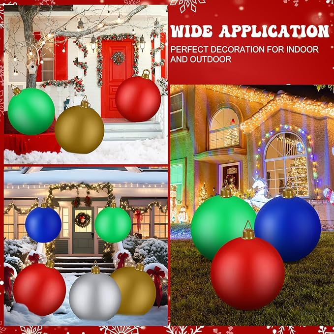 Jetec 10 Pcs 47 Inch Giant PVC Inflatable Christmas Ball Inflatable Ornaments Balls Large Xmas Balls Outdoor Christmas Decorations for Holiday Yard Lawn Porch Blow Up Decor, Multicolor(Handle)