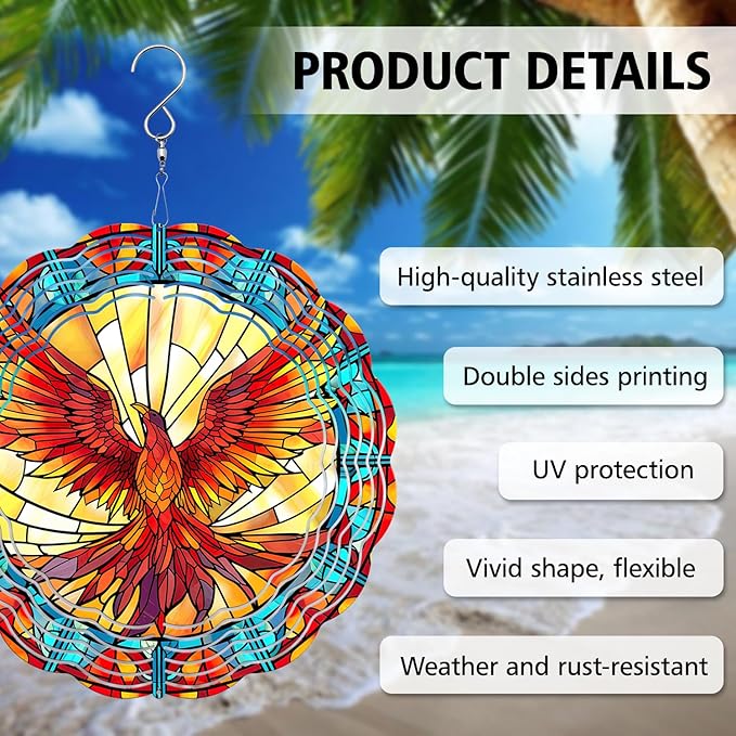 Phoenix Wind Spinner, Phoenix Wind Spinner Hanging for Yard and Garden, Unique Gift Wind Spinner, 3D Hanging Wind Spinner Outdoor, Cute Phoenix Wind Spinner