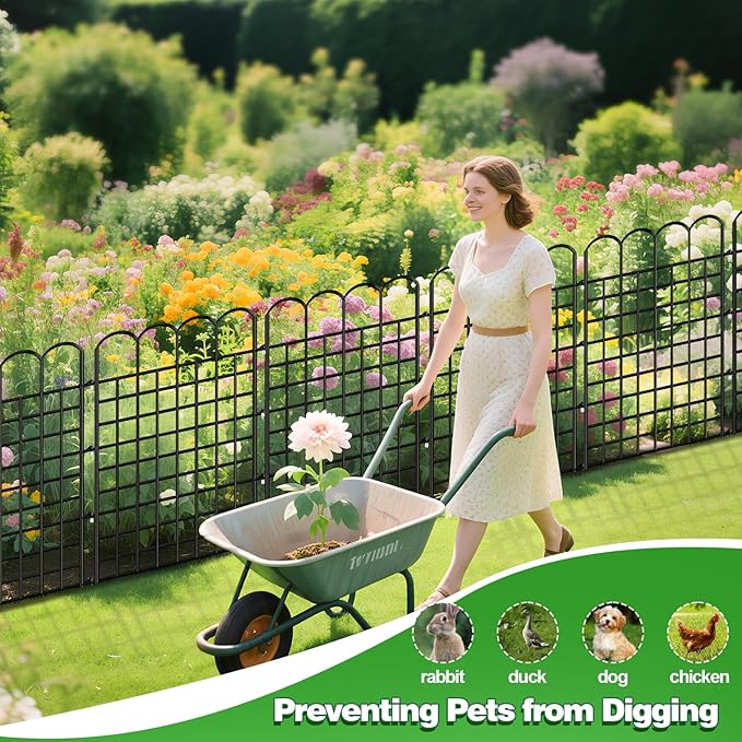 10 Panels Garden Fence Dog Fence Outdoor for Yard, 32 in (H) x 24 ft (L) Rustproof No Dig Decorative Tall Fencing Border for Dog, Rabbits, Patio Temporary Ground Stakes and Flower Vegetable Flower Bed