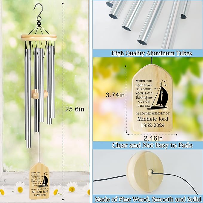 Sailing Sympathy Wind Chime | Personalized Memorial Wind Chimes | Sailboat Memorial Sympathy Gift | Bereavement Gift | Condolence Gift | Funeral Gift | Loss of Father, Husband or Grandpa