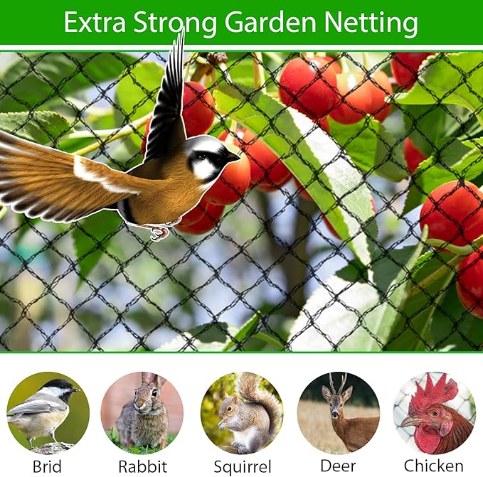 Bird Netting 25x50 ft,1" Mesh Garden Netting Pest Barrier for Plants, Fruit Trees, Vegetables, Extra Strong Woven Mesh Poultry Net for Chicken Run, Animal Fencing Against Birds, Deer, Poultry