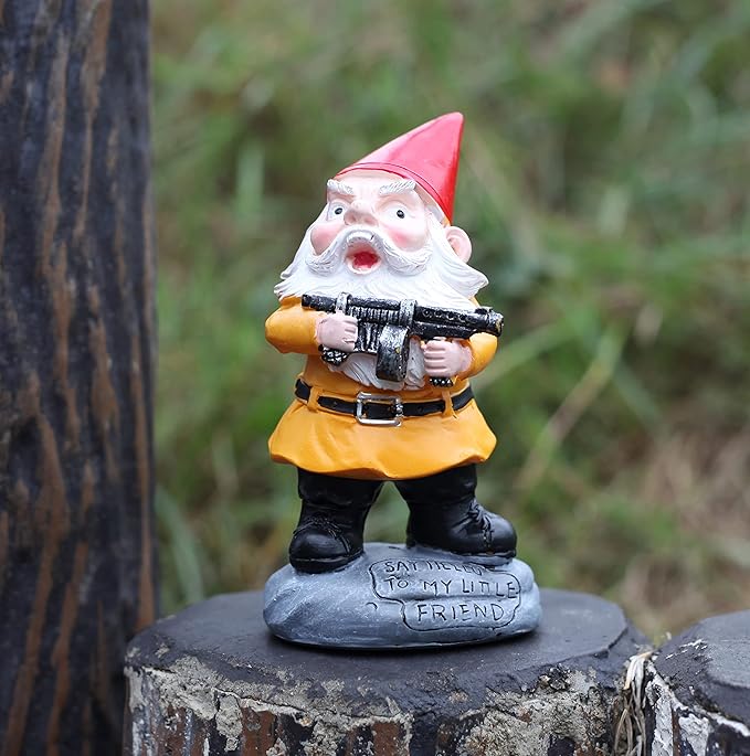 Funny Garden Gnome with Gun Military Gnome Fighting Outdoor Indoor Lawn Statue Patio Porch Decoration