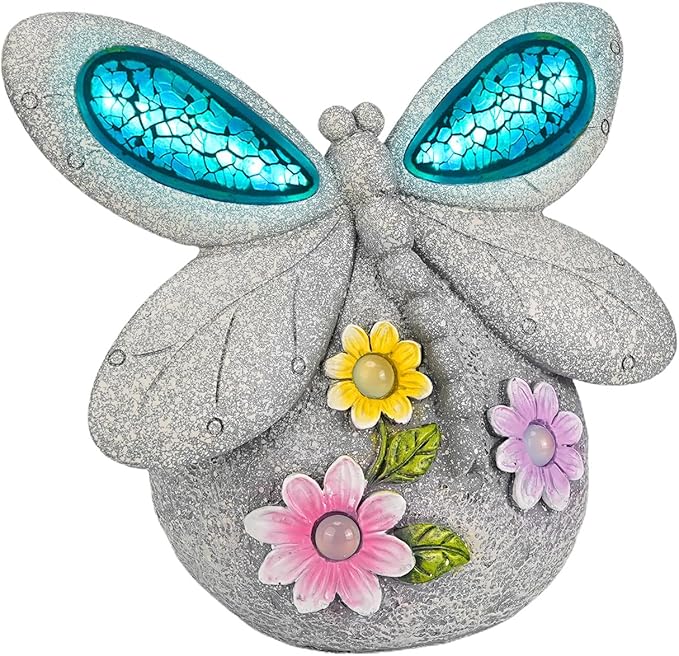 Solar Dragonfly Garden Decor with Cracked Glass Wings, Outdoor Resin Dragonfly Statue with Solar Light for Patio, Balcony, Yard, Lawn, Ornament Gift for Housewarming, Christmas, Thanksgiving Day