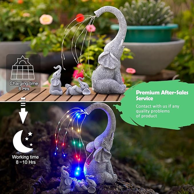 Qeeman Elephant Statues for Garden Decor: Outdoor Sculptures for Lawn Ornaments - Porch Patio Balcony Front Yard Christmas Birthday Gifts for Mom Grandma Women