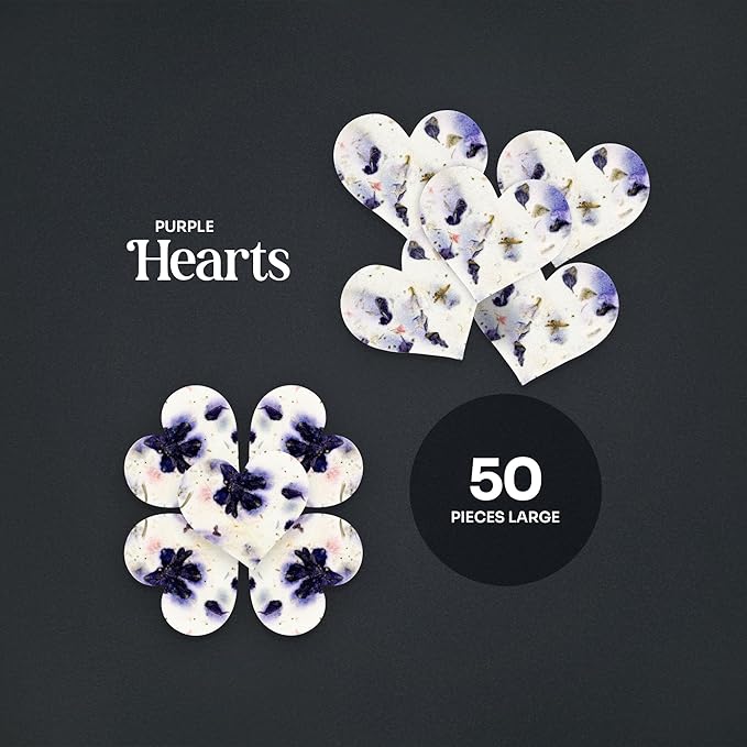 Heart Seed Paper – 50pcs Large Purple Plantable Wildflower, Writable & Plantable Gift for Moms, Plant Lover, & Teachers, Ideal for Weddings, Baby Shower, Memorial, & Celebrations