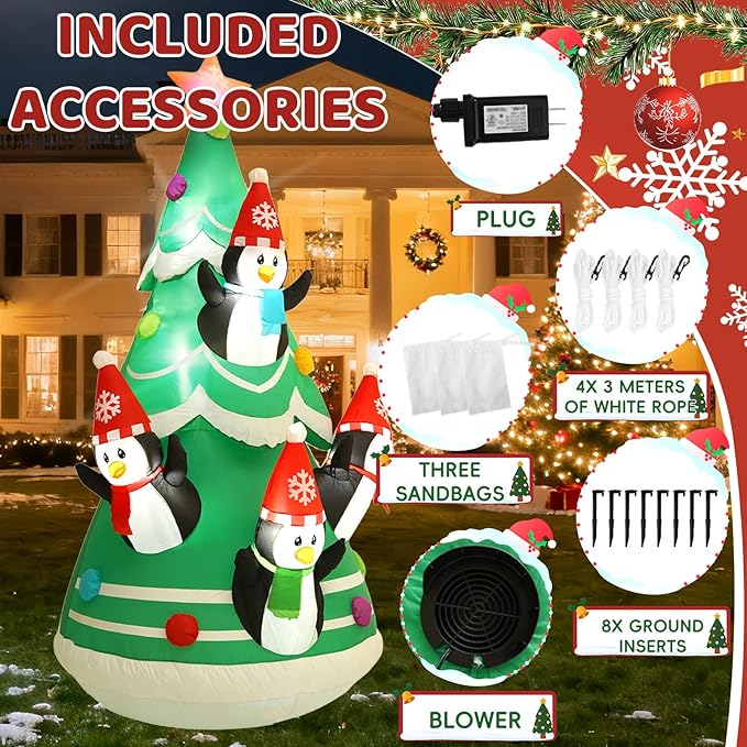 10FT Christmas Tree Inflatable Decoration with Built-in LED Lights, Christmas Outdoor Inflatable Decoration for Lawn, Yard, Garden, Patio