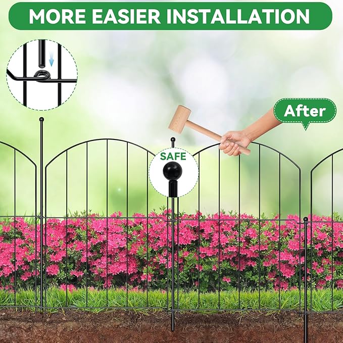 GOTGELIF Decorative Garden Fence 25 Panels, 17''(H) x26.7FT(L) Arched No Dig Animal Barrier with 26 Rustproof Stakes - Metal Dog Fence for Small Pets, Yard & Patio Border, Easy Install & Sturdy Design