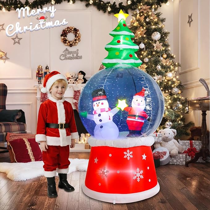 7.6 FT Christmas Inflatable Outdoor Decorations, Inflatable Snow Globe with Santa Claus and Snowman Built-in LED Lights Blow Up Yard Decorations for Holiday Indoor Outdoor Party Garden Lawn