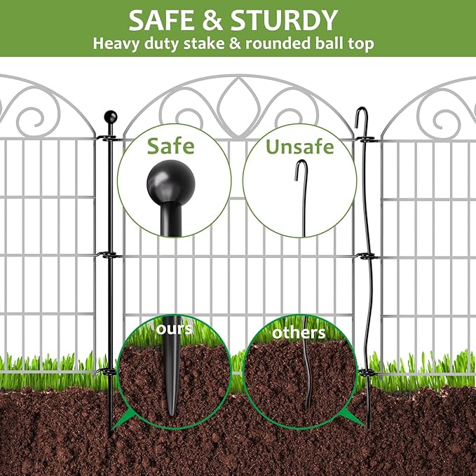 10 Panels No Dig Decorative Garden Fence with Gate – 28" H X 19.6' L Rustproof Metal Dog Fence Outdoor for Yard, Animal Barrier Fence for Pet, Garden Border, Patio, Flower | Temporary Fencing