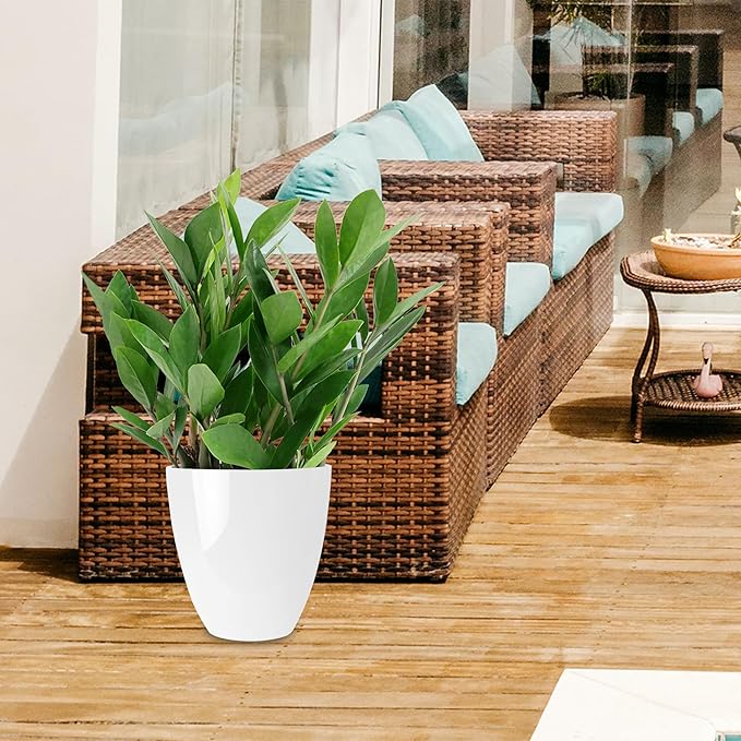 RUBBER BOND Plastic Plant Pots 2 Pack - Modern Indoor/Outdoor Planters for Home Decor - Weather-Resistant Large Flower Pots - Lightweight 12 Inches Tall Planters