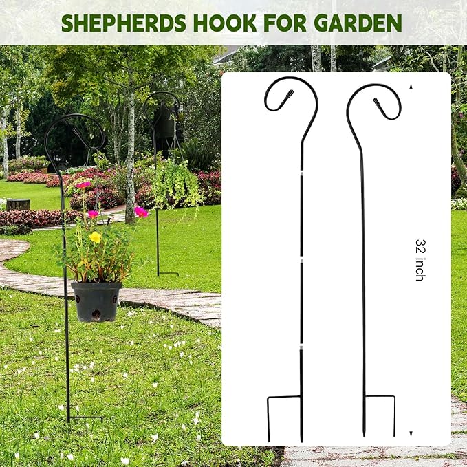 Hicarer 24 Pcs Shepherd Hooks 32 Inch Metal Rust Resistant Steel for Garden Outdoor Hanging Plant Basket Solar Light Lantern Bird Feeder Christmas Halloween Wedding Decor(Black)
