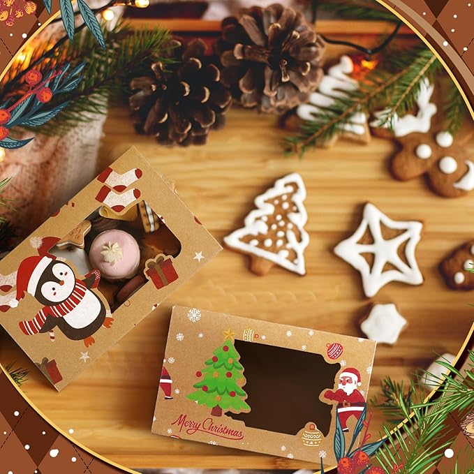 36 Pcs Christmas Cookie Boxes with Clear Window, Holiday Bakery Box Goodie Box Candy Boxes Treat Containers for Food Cupcake Brownies Donuts Gift Giving, 6 Designs(Novel)