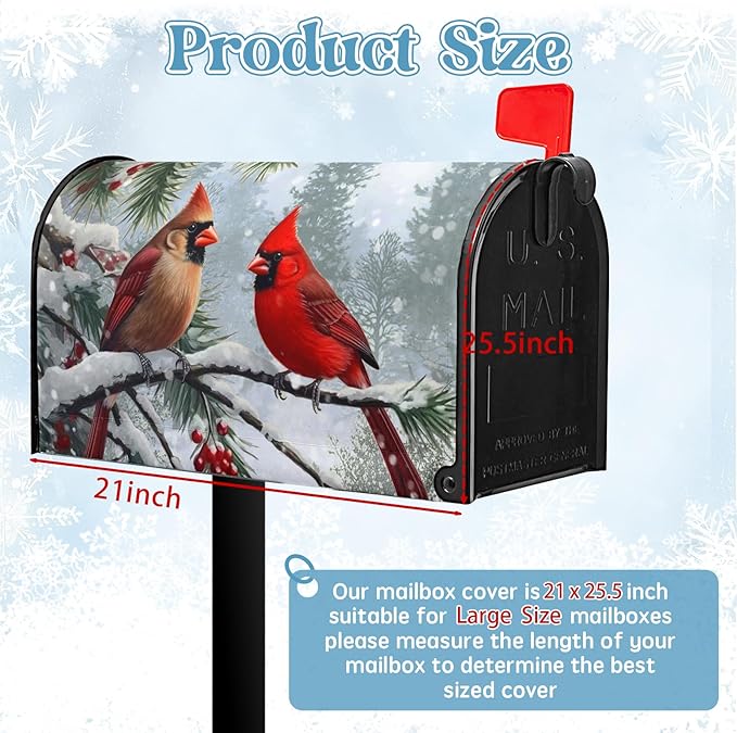 Cardinal Bird Mailbox Cover Winter Large Mailbox Covers Christmas Magnetic Mailbox Wraps Red Bird Dust-Proof Letterbox Cover Oversized-25.5" x21