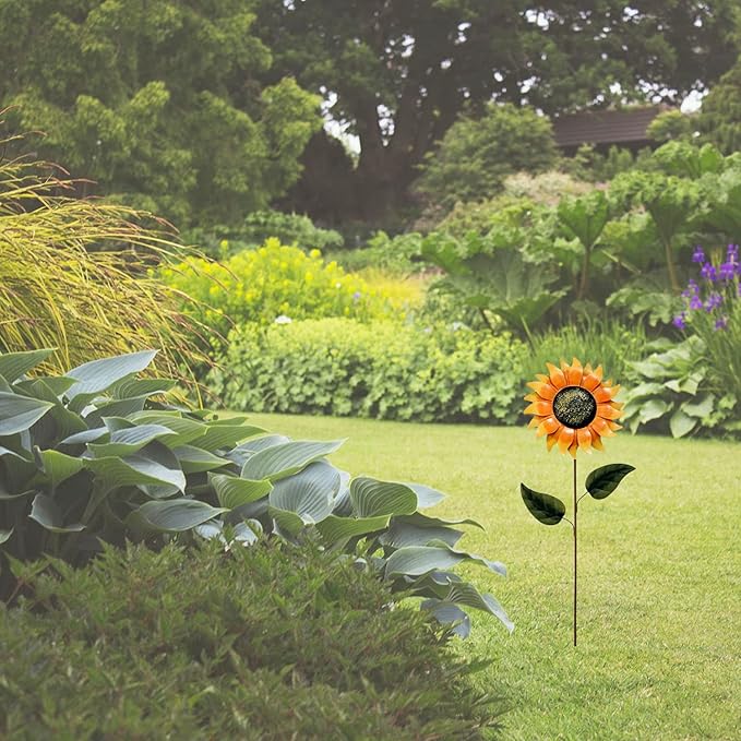 T&Garice Vintage Metal Sunflower Stake Sunflower Art Decor for Outdoor Patio Yard Lawn Garden Decoration 32 Inches