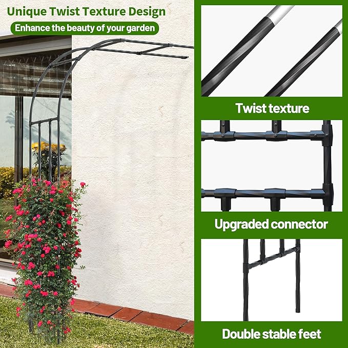 Twira Half Side Garden Arch Trellis, 7.9FT Metal Arbor Trellis for Climbing Plants Outdoor, Black Half Arch Wedding, Garden Archway Arbors and Trellises Decoration for Lawn, Patio, Backyard