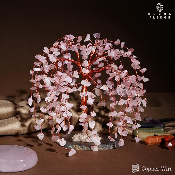 Rose Quartz Crystal Tree of Life Chakra Healing, Home and Office Desk Decor, Feng Shui Bonsai Trees for Postive Energy, Money, Good Luck, Christmas Decor, Spiritual Birthday Gifts for Women, Mom