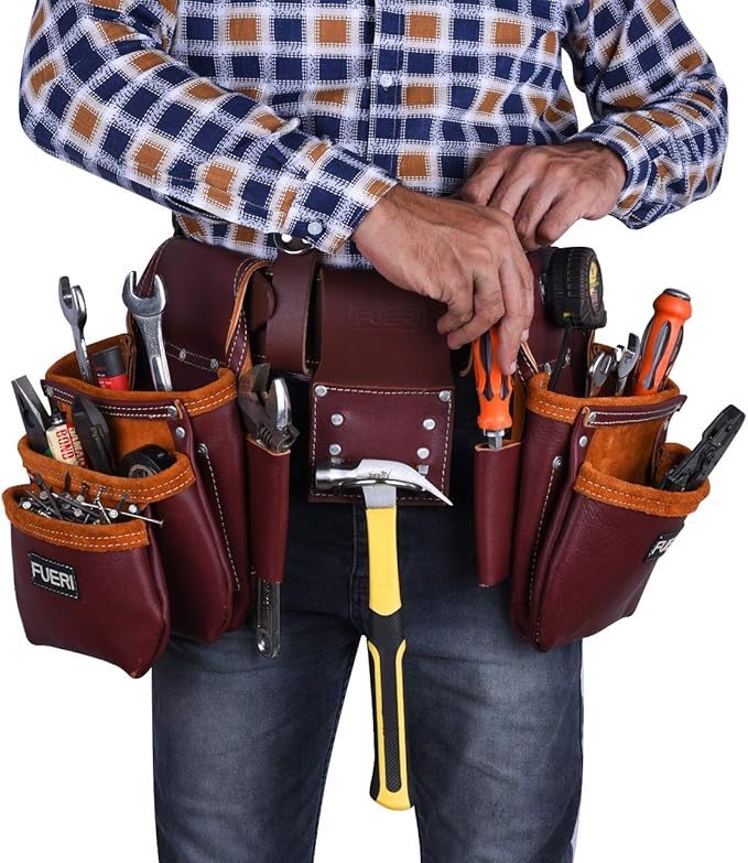 FUERI Leather Tool Belt Bags Pouches Heavy Duty for Men Construction Carpenter Electrician Framer Women Iron Worker