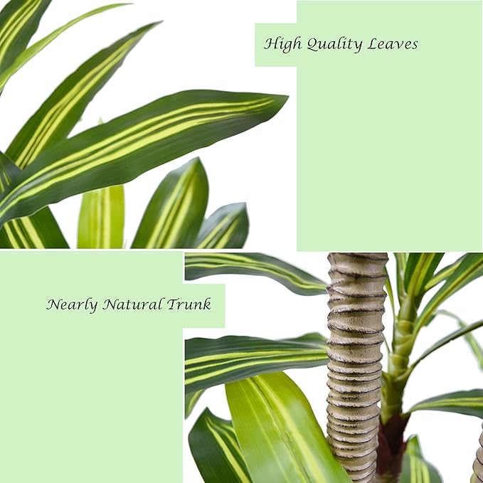 Artificial Dracaena Plant 5ft, Faux Tree with Black Tall Planter, Fake Yucca Silk Plants, Artificial Floor Trees for Indoor Home Office Room Decor Housewarming Gift