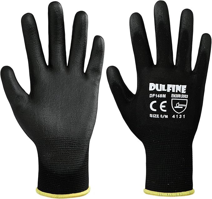 Ultra-Thin PU Coated Work Gloves-12 Pairs,Excellent Grip,Nylon Shell Black Polyurethane Coated Safety Work Gloves, Knit Wrist Cuff,Ideal for Light Duty Work. (XX-Large)