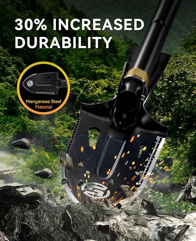 SUNPOW Shovels for Digging, Camping Shovel, Portable Shovel for Gardening, Digging, Metal Detecting, Hiking, Car Emergency - Multifunctional Lightweight Outdoor Shovel, Black, SPMS02